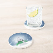 Kerst winter sneeuwpop SlipperyJoe groene sjaal Zandsteen Onderzetter (Zijkant)