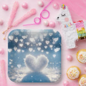 Kerst Winter Snow Hearts Papieren Bordje (Feest)