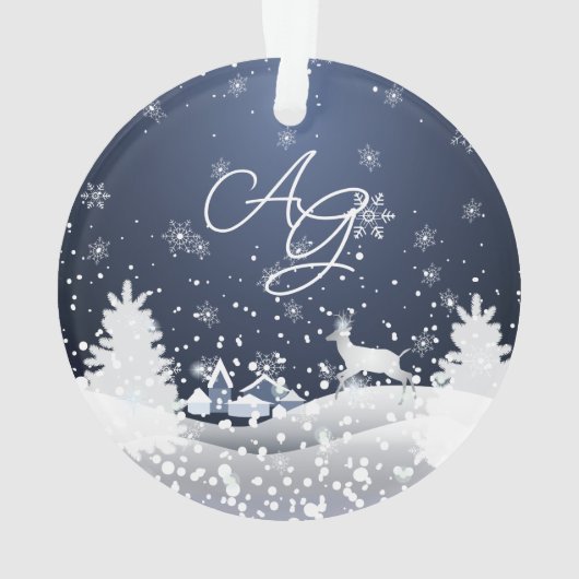 Kerst Winter Sprookje Fantasy Snowy Monogram Ornament (achterkant)