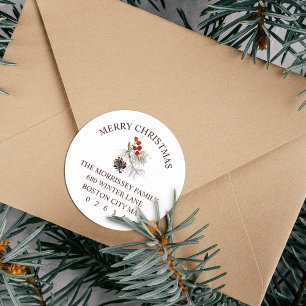 Kerst Winter Tak Kegel Bessen Retouradres Ronde Sticker