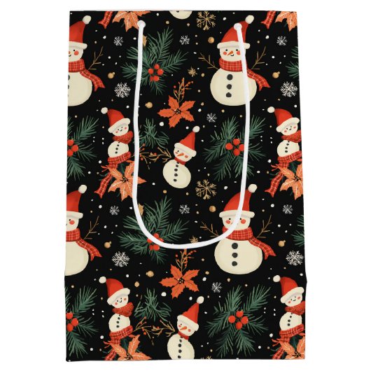 Kerst Winter Vakantie Sneeuwman Bloemenpatroon Medium Cadeauzakje (Achterkant)