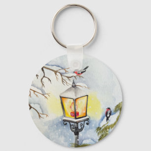 Kerst winter waterverf landschap sleutelhanger