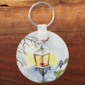 Kerst winter waterverf landschap sleutelhanger (Voorkant)