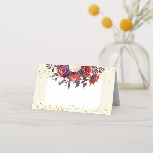 Kerst Winter Wedding Place Card Holly (Voorkant)
