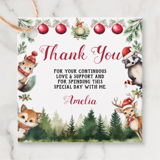 Kerst Winter Woodland Dieren Bedankjes Labels (Voorkant)