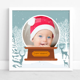 Kerst Winter Woodland Foto Sneeuw Wereldbol Poster