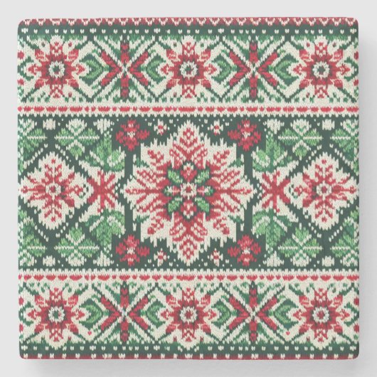 Kerst/Winterbeurs eiland rood & groen Stenen Onderzetter (Voorkant)