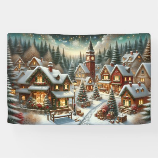 Kerst Winterdorp Achtergrond 1,2 meter lang Spandoek (Horizontaal)