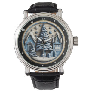 Kerst Winterdorp Artistieke Scène Horloge