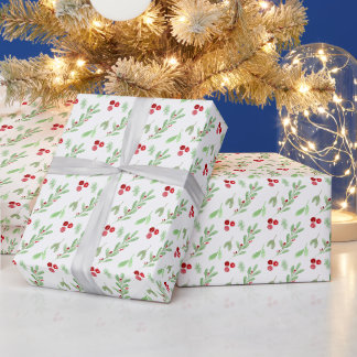 Kerst Wintergroen & Rode Bessen Cadeaupapier