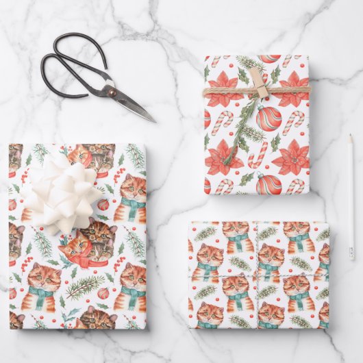 Kerst-winterkatten Waterverf Inpakpapier Vel (Voorkant)