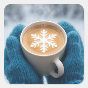 Kerst Winterkoffie Met Handschoenen en Sneeuwvlok Vierkante Sticker