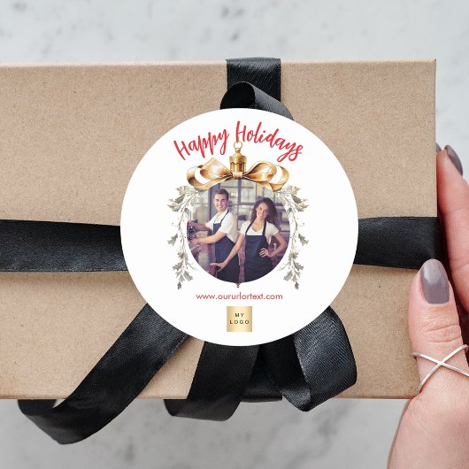 Kerst wit goud bauble team foto logo ronde sticker