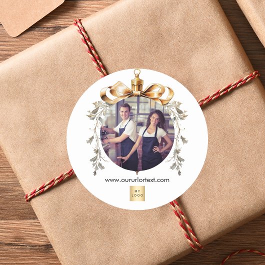 Kerst wit goud bauble team foto logo ronde sticker