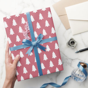 Kerst Wit kerstboompatroon op Rood Cadeaupapier
