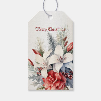 Kerst Wit Rode Bloemen Feestdagen Elegant Cadeaulabel