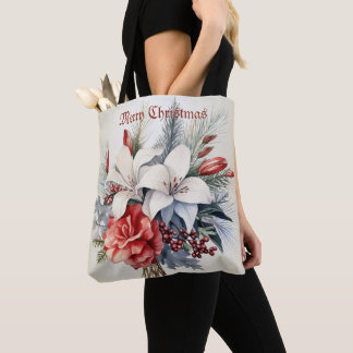Kerst Wit Rode Bloemen Vakantie Elegant Draagtas