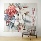 Kerst Wit Rode Bloemen Vakantie Elegant Wandkleed (In Situ (horizontaal))