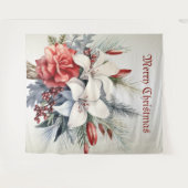 Kerst Wit Rode Bloemen Vakantie Elegant Wandkleed (Voorkant (horizontaal))