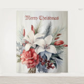 Kerst Wit Rode Bloemen Vakantie Elegant Wandkleed (Voorkant)