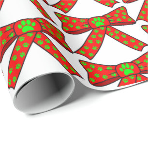 Kerst Wit Rood Groen Hondenpoot Patroon Lint Cadeaupapier