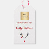 Kerst wit rood rendier zakelijk logo cadeaulabel (Voorkant)