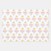 Kerst wit rood rendier zakelijk logo inpakpapier vel (Voorkant)