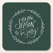 Kerst witte bessen krans vierkante kartonnen onderzetter (Voorkant)