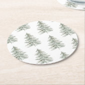 Kerst Witte Groene Bomen Ronde Kartonnen Onderzetter (Gebogen)