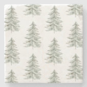 Kerst Witte Groene Bomen Stenen Onderzetter (Voorkant)
