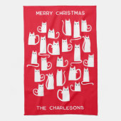 Kerst Witte Katten Gepersonaliseerde Naam Theedoek (Verticaal)