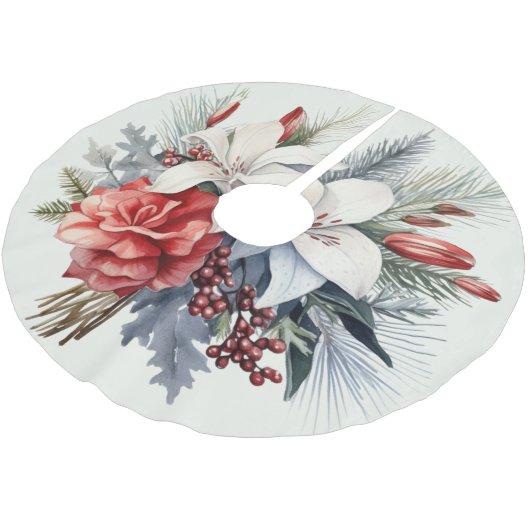 Kerst Witte Rode Bloemen Feestdagen Elegant Kerstboom Rok (Gekanteld)