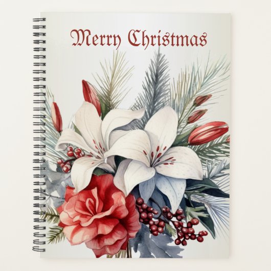 Kerst Witte Rode Bloemen Feestdagen Elegant Planner (Voorkant)