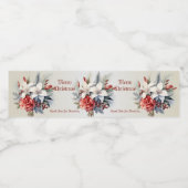 Kerst Witte Rode Bloemen Feestdagen Elegant Waterfles Etiket (Enkel label)