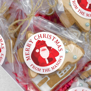 Kerst witte rode kerstman aangepaste naam ronde sticker