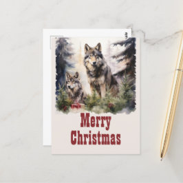 Kerst Wolf Waterverf Briefkaart