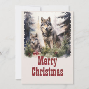 Kerst Wolf Waterverf Feestdagenkaart