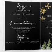 Kerst Woodland Pine Trees Wedding Drieluik Uitnodiging (Binnenzijde eerst)