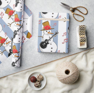 Kerst Wrapping Blue & White Stripe Snowman Cadeaupapier