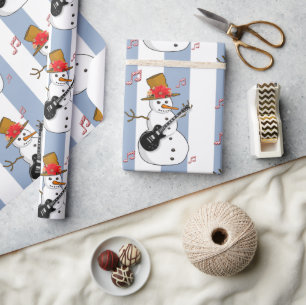 Kerst Wrapping Blue & White Stripe Snowman Cadeaupapier