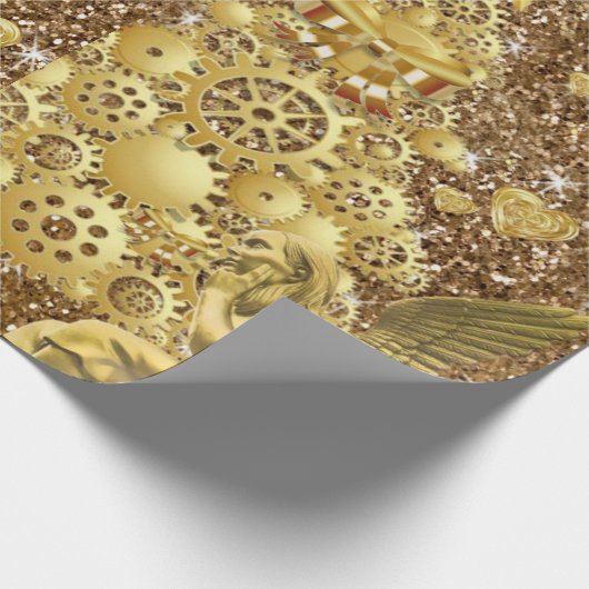 Kerst Wrapping Papier Gouden Engel (Hoek)