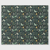 Kerst Wrapping Papier met Groene Vogels (Vlak)