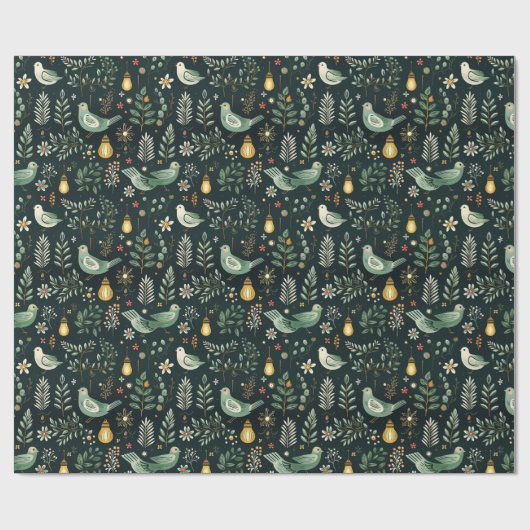 Kerst Wrapping Papier met Groene Vogels (Vlak)
