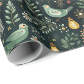 Kerst Wrapping Papier met Groene Vogels (Rol Hoek)