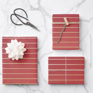Kerst Wrapping Papier Set Bourgondische Tan Stripe Inpakpapier Vel