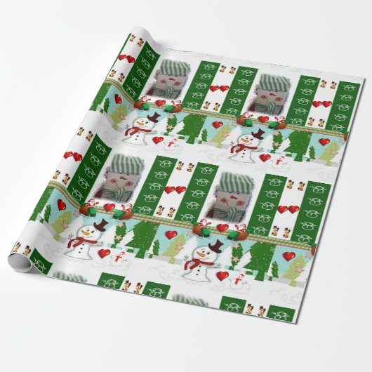 Kerst Wrapping Papier Sneeuwman Liefde (Uitgerold)