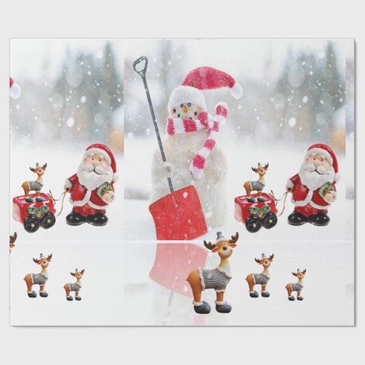 Kerst Wrapping Papier Sneeuwman Santa Moose (Vlak)