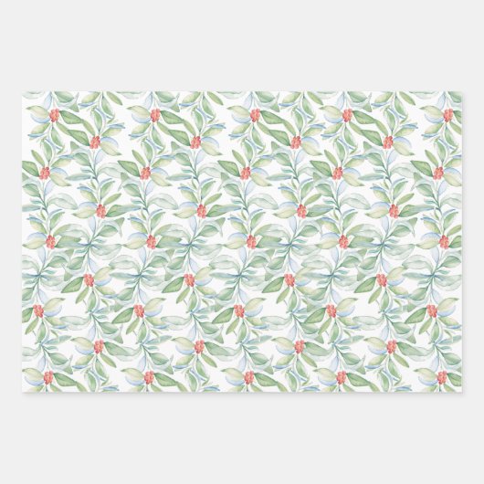 Kerst Wrapping Papier Waterverf Botanisch Inpakpapier Vel (Voorkant)