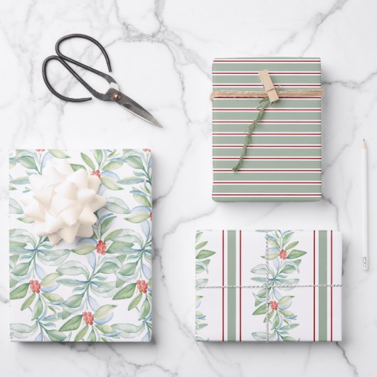 Kerst Wrapping Papier Waterverf Botanisch Inpakpapier Vel (Voorkant)