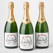 Kerst Xmas Feestdagen Rood en Groen Krans Sparkling Wijnetiket (Flessen)